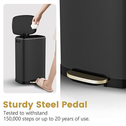 ELPHECO Kitchen Trash Can with Lid Soft Close, 13 Gallon / 50L Stainless Steel Pedal Garbage Can, Heavy-Duty Fingerprint Proof Step Wastebasket with 20 Bags, Removable Bucket, Home Office, Matte Black - Image 4
