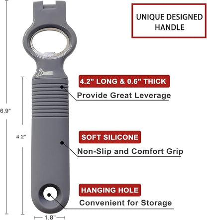 2-Pack Soda Can Opener and Beer Bottle Opener Bartender with Good Grip Silicone Handle, Pop Top Can Tab Opener for Long Nails, Bottle Opener for Arthritic Hand and Seniors, Gray