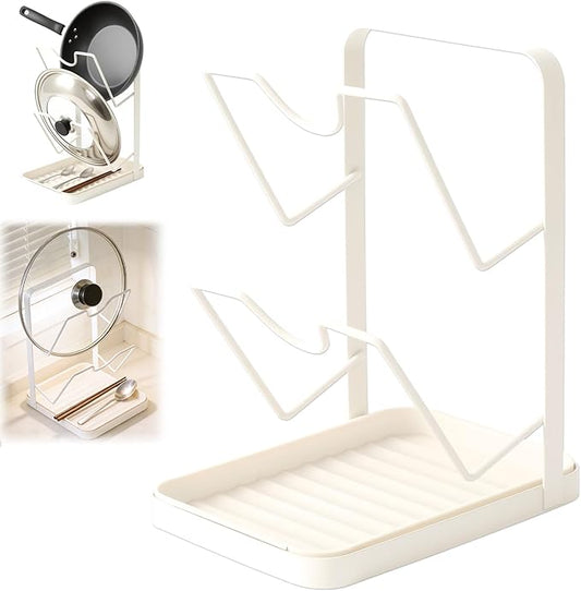Kitchen Pot Lid Storage Rack,Pot Lid Organizer,Kitchen Pot Lid Holder While Cooking,Space-Saving Lids Racks,Multifunctional Kitchen Pots Lids Organizer for Countertop(Beige) by Unknown