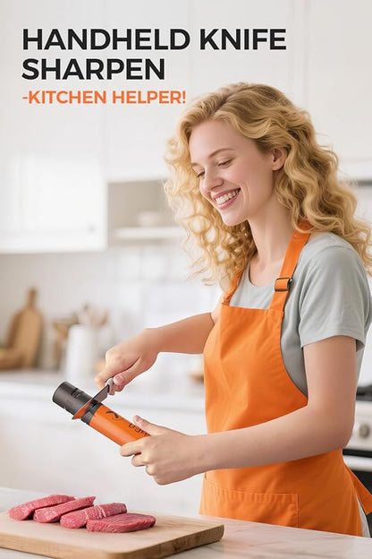 Electric Knife Sharpener, 3 Speed Max 7000RPM Handheld Sharpener for Kitchen Knives, Electric Knife Sharpening Tool of Portable Cordless Rechargeable 2000mAh (Orange) - Image 7