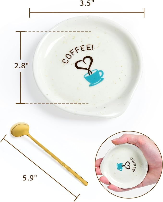 FANGSUN Coffee Spoon and Rest Set,Mini Spoon Holder for Teaspoon, Stirrers, Farmhouse Ceramic 3.5-Inch Small Tea Spoon Rest for Coffee Bar Accessories/Station Decor/Ideas Gifts, White - Image 4