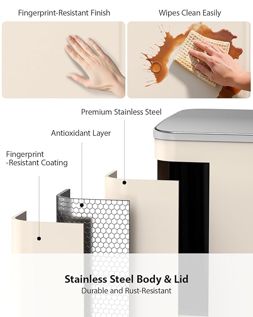 Lovewind Double Trash Can Kitchen, 13+5.5 Gallon Stainless Steel Dual Trash and Recycle Bin Combo with Silent Close Lid, Heavy-Duty Foot Pedal, Easy to Clean Garbage Can for Large Families, Apricot