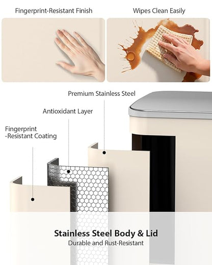 Lovewind Double Trash Can Kitchen, 13+5.5 Gallon Stainless Steel Dual Trash and Recycle Bin Combo with Silent Close Lid, Heavy-Duty Foot Pedal, Easy to Clean Garbage Can for Large Families, Apricot