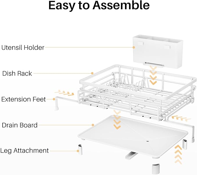 SNTD Dish Drying Rack - Extendable Dish Rack, Large Sink Drying Dish Drainer for Kitchen Counter, Stainless Steel Dish Strainer with Utensil Holder (White) - Image 8
