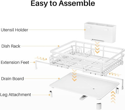 SNTD Dish Drying Rack - Extendable Dish Rack, Large Sink Drying Dish Drainer for Kitchen Counter, Stainless Steel Dish Strainer with Utensil Holder (White) - Image 8