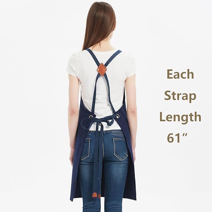 AFUN Chef Aprons for Women Men with Oversized Pockets, 12-Ounce Cotton Canvas Cross Back Water Repellent Apron (Dark Blue) - Image 4