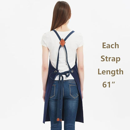 AFUN Chef Aprons for Women Men with Oversized Pockets, 12-Ounce Cotton Canvas Cross Back Water Repellent Apron (Dark Blue) - Image 4