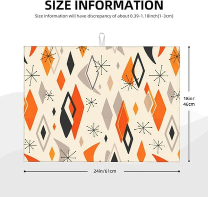 Retro Geometric Pattern Dish Drying Mat For Kitchen Counter Absorbent Large Kitchen Fast Dry Pad Reusable Washable Protector Rack Large Mat 18 X 24