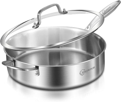 LOLYKITCH 6 QT Tri-Ply Stainless Steel Sauté Pan with Lid,Deep Frying Pan,Large Skillet,Jumbo Cooker,Induction Cooking Pan,Oven Safe and Detachable Handle. by LolyKitch