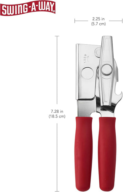 Swing-A-Way Portable Can Opener with Sharp Blade, Manual Hand Held, 2-in-1 Can and Bottle Opener, Made of Steel, Easy Turn Knob, Basic Kitchen Essentials (Red) - Image 2
