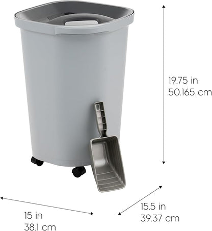 IRIS USA Pet Food Storage Container 25 lbs, Premium 60% Improved Airtight Seal with Air Valve, 2 Cup Scoop, Removable Wheels, Easy to Open - Made in the USA, Gray - Image 2