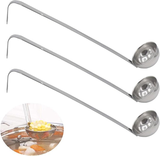 3 Pcs 1 oz Stainless Steel Soup Ladle Set, Long Handle Serving Spoons with Hooked Handles, Kitchen Cooking Utensils for Sauce Gravy Stew by Joyangy
