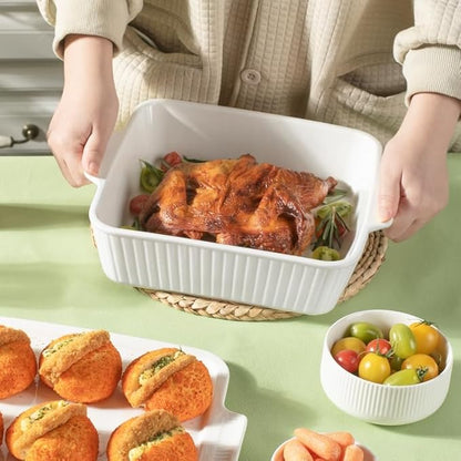 Dizada 10" Square Casserole Dish with Lid - 2-in-1 Porcelain Baking Dish 2.6 Qt, Oven to Table Ceramic Bakeware for Lasagna, Cake, Microwave Dishwasher Safe