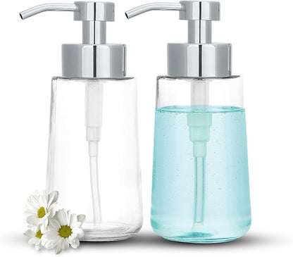Soap Dispenser, Clear Glass Soap Dispenser with Rust Proof Pump, 16oz Liquid Soap Pump with Waterproof Labels, Dish & Hand Soap for Bathroom, Kitchen, Chrome Pump, Pack of 2 by DOILIESE