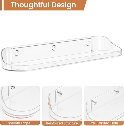 SpaceWhisper Floating Shelves for Wall, 10-Pack 15" Wall Shelves for Bathroom, Bedroom, Living Room, Display Hanging Shelf Organizer for Book, Picture Ledge, Figure Storage, Room Decor (Clear)
