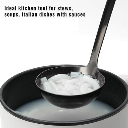 12 Inch Soup Ladle, Black Stainless Steel Ladle Spoon with Comfortable Handle, Long Handle Soup Serving Spoon for Cooking, Stews, Sauce, Gravy, Broth, Kitchen Utensil, Black