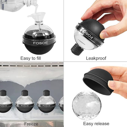 Silicone Ice Ball Molds for Whiskey - Set of 4 Round Makers with Lids for Cocktails, Bourbon, and Drinks - Image 3