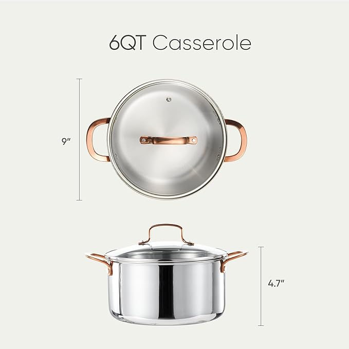 CAROTE 6 Qt Tri-Ply Stainless Steel Stockpot, Non-Toxic Stock Pot with Lid, Soup Pot for Pasta, Even Heating, Oven Safe, Induction, Ceramic and Gas Cooktops Compatible, Sliver - Image 2
