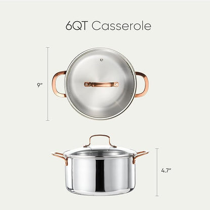 CAROTE 6 Qt Tri-Ply Stainless Steel Stockpot, Non-Toxic Stock Pot with Lid, Soup Pot for Pasta, Even Heating, Oven Safe, Induction, Ceramic and Gas Cooktops Compatible, Sliver - Image 2