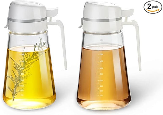 Auto Flip Glass Olive Oil Dispenser Bottle With Scale - Clear 22oz Kitchen Cruet Set of 2