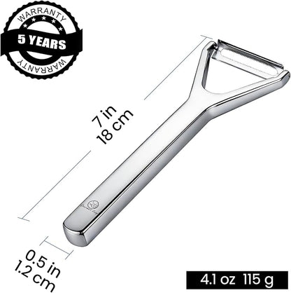 Vegetable Peeler, Ultra-Sharp Ergonomic Stainless Steel Potato Peeler, One-Piece Seamless Handle, Left & Right-Handed User Friendly, Super Thin Peel Less Waste, Dishwasher Safe with 5-Year Warranty