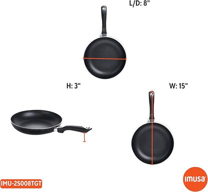 Imusa 8in Bistro Aluminum Nonstick Fry Pan with Cool Touch Handle, Small Skillet for Eggs, Omelets, Sauteing, and Everyday Cooking, Black, (Pack of 4)