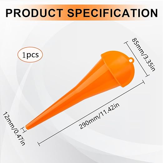 Long-Neck Oil Funnel for Automotive – Multi-Function Plastic Funnel for Oil, Gas & Lubricants – Universal Car Accessory (Orange (1-Pack)) - Image 2