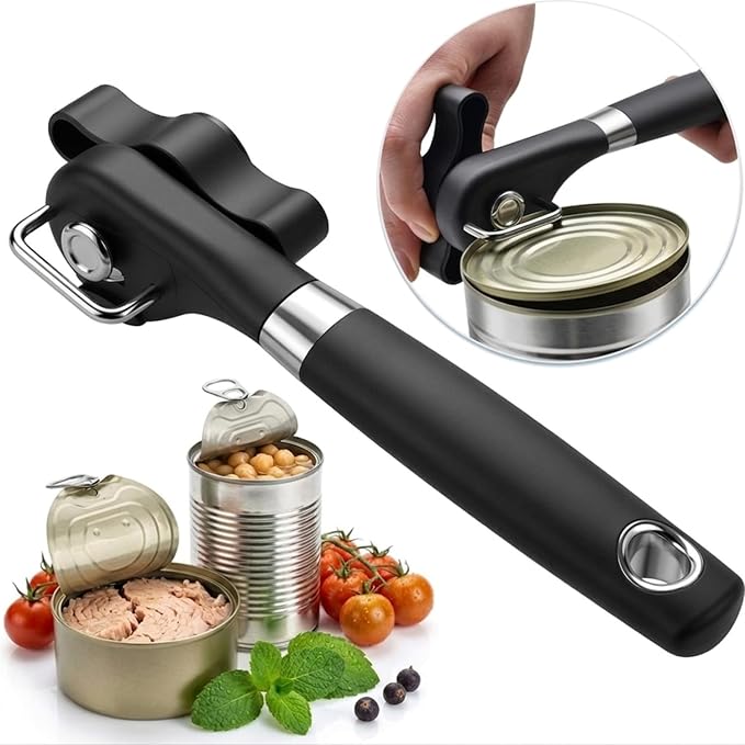 Side Cut Can Opener Smooth Edge, Safety Can Opener with Durable Sharp Blade, Big & Soft Turn Knob & Comfortable Non-Slip Handle, Black by RICKUNCL