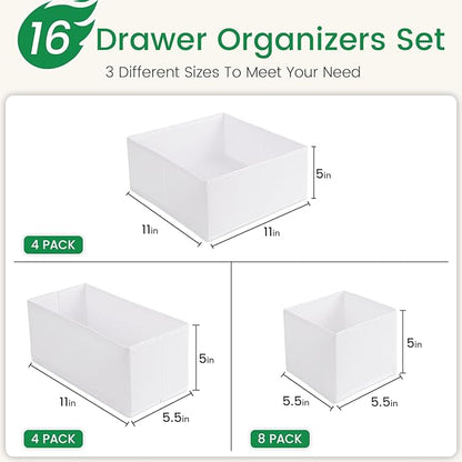 Criusia 16 Pack Underwear Drawer Organizer, Drawer Organizer Clothes, Foldable Cloth Storage Box Closet Dresser Drawer Divider Organizer for Clothes, Scarves (White) - Image 3