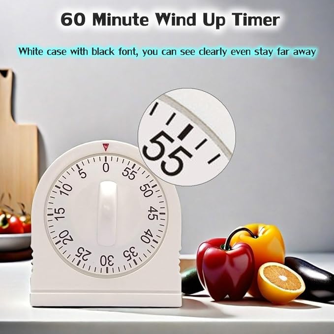 60 Minute Wind Up Timer, Visual Mechanical Timer with Loud Alarm, Manual Countdown Timers for Classroom, Home, Study and Cooking (2 Pack) - Image 2