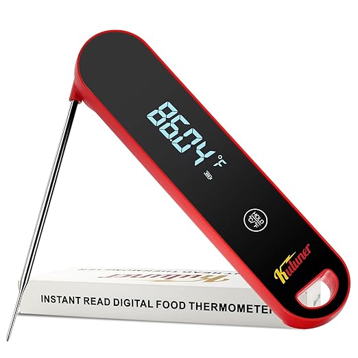 KULUNER The Latest Thermocouple Instant Reading Meat Thermometer Digital,Faster Less Than 0.6 Second Response,IP67 Waterproof Thermometer Suitable for Grilling, Cooking,BBQ Gifts for Men (Red) by KULUNkitchentoolstheperfectcookingexpert