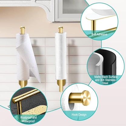 MGahyi 13.2 Inch Wall Mount Paper Towel Holder, Self Adhesive & Drilling Dual Use Under Cabinet Towel Rack, L-Type Rust Resistant Metal Roll Hanger for Kitchen, Bathroom, Pantry(Gold, Rectangle) - Image 3