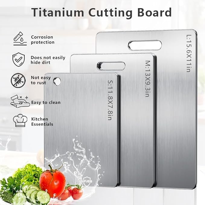 Titanium Cutting Board, 3 PCS Titanium Cutting Boards for Kitchen, Non Toxic, Double-Sided Food Grade Chopping Board for Outdoor Camping(15.6" x 11", 13" x 9.3", 11.8" x 7.8") - Image 5