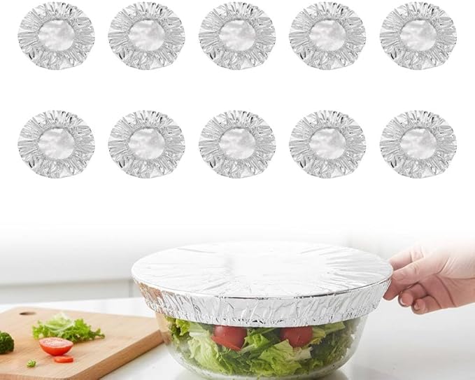 Reusable Aluminum Foil Food Covers: Heat-Insulating, Freshness-Preserving, Flexible Kitchen Lids for Meal Prep, Baking, and Food Storage (10) by Unknown