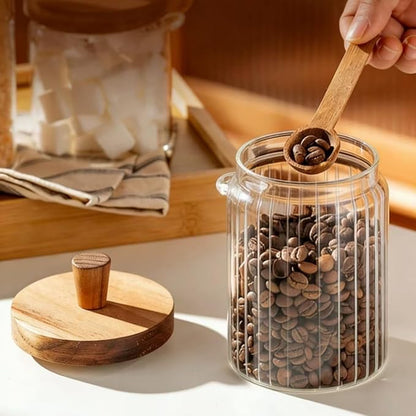 ANSQU Glass Jar with Wooden Lid & Spoon, 20.3oz Food Storage Containers Coffee Jar Coffee Grounds Container, Coffee Canister holds up to 7.4oz Coffee Beans (1 Pack)