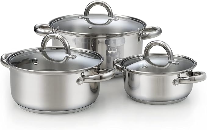 Cook N Home 6-Piece Stainless Steel Pots Set, 1.5 & 3 Qt Sauce Pots with Lids, 5.5 Qt Dutch Oven Stockpot, Induction Compatible, Dishwasher & Oven Safe, Riveted Handles by CookNHome