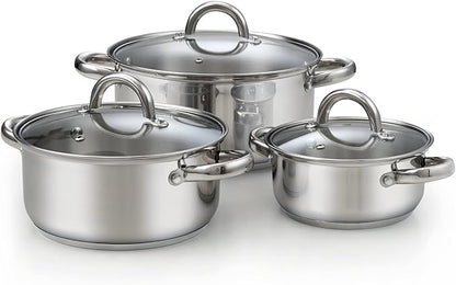 Cook N Home 6-Piece Stainless Steel Pots Set, 1.5 & 3 Qt Sauce Pots with Lids, 5.5 Qt Dutch Oven Stockpot, Induction Compatible, Dishwasher & Oven Safe, Riveted Handles by CookNHome