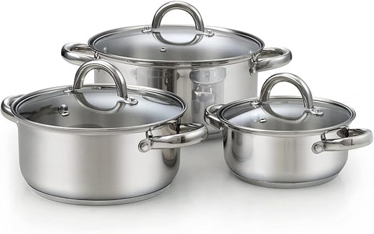 Cook N Home 6-Piece Stainless Steel Pots Set, 1.5 & 3 Qt Sauce Pots with Lids, 5.5 Qt Dutch Oven Stockpot, Induction Compatible, Dishwasher & Oven Safe, Riveted Handles by CookNHome