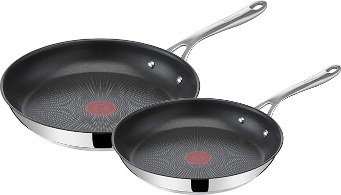 T-Fal x Jamie Oliver Nonstick Coated Stainless Steel Pans 9.5" & 11", Induction Compatible, Oven Safe up to 500°F, Chef's Stainless Steel Skillet, Frying Pan, Silver by T-falbrand