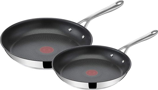 T-Fal x Jamie Oliver Nonstick Coated Stainless Steel Pans 9.5" & 11", Induction Compatible, Oven Safe up to 500°F, Chef's Stainless Steel Skillet, Frying Pan, Silver by T-falbrand
