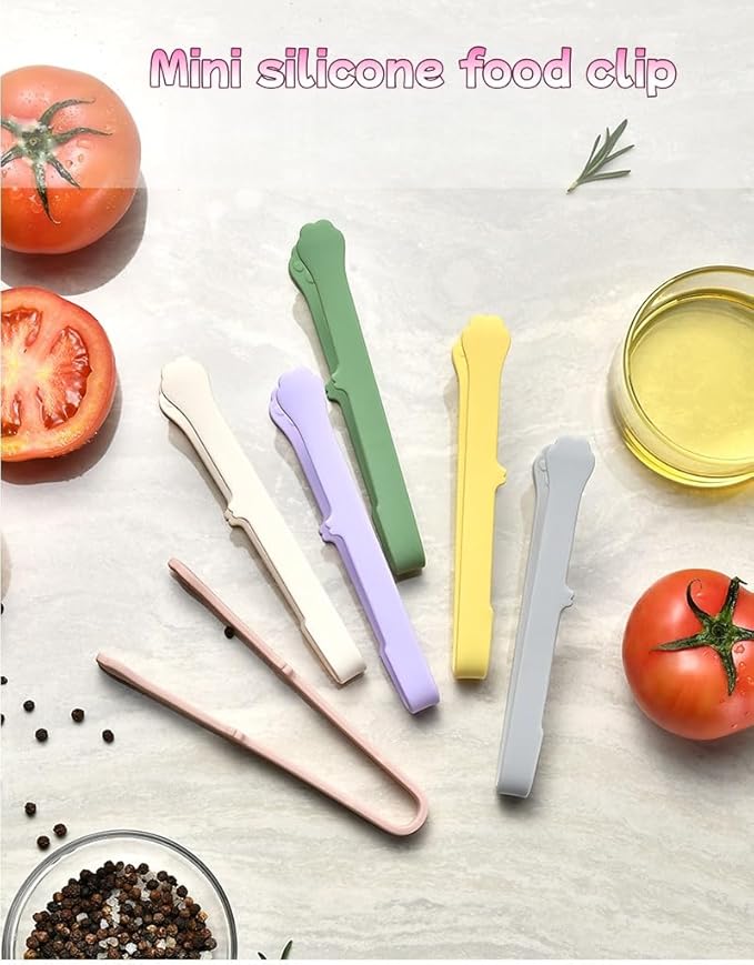 6 Pcs Mini Silicone Food Tongs, Heat Resistant & Non-Slip Grip Kitchen Cooking Tongs for Baking Bread, BBQ Grilling, Salad Serving, Anti-Scald BBQ Grill Clamps Barbecue Clamps (Colorful)