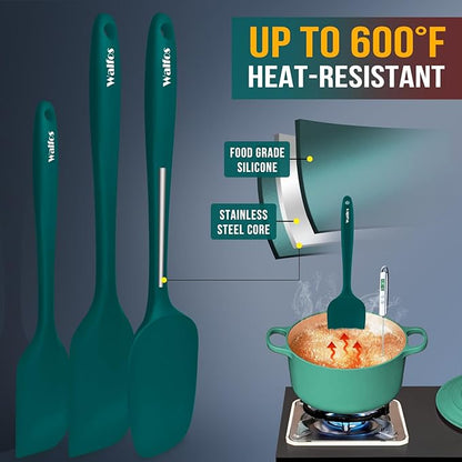 Walfos Silicone Spatula Set of 5 - (600°F) High Heat Resistant Dark Green Kitchen Scraper Spatulas, One-Pieces Seamless Design, Perfect for Cooking Mixing & Baking - BPA Free and Dishwasher Safe - Image 3