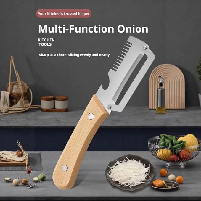 2PCS 3-in-1 Multifunctional Vegetable Peeler, Multifunctional Stainless Steel Peeler, Zero Snag Wooden Peeler, with Bottle Opener & Green Onion Comb Teeth, Kitchen Peeling Tool ﻿ - Image 5