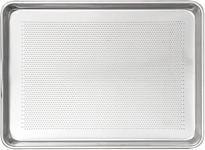 Restaurantware 1 Perforated Bakery Sheet Pan, 18 x 13 Inch Industrial Baking Tray, Rimmed Edges, Endures Up To 392F, Aluminum Half-Baking Sheet, Dishwashable, Ideal For Baking Or Roasting