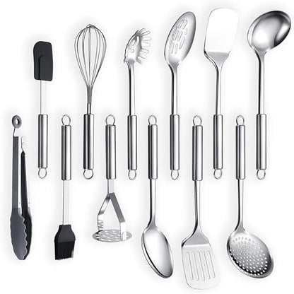 Berglander Cooking Utensil Set 12 Piece Stainless Steel Kitchen Tool Set, Include Cooking Spoon, Spatula, Whisk, Cooking Tong and etc (12 Pieces) by Berglander