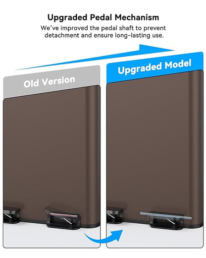 Dual Trash and Recycling Bins for Kitchen, 13.2 + 5.2 Gal (50+20L) Stainless Steel Trash and Recycle Bin Combo with Soft-Close Lid, Large Garbage Cans for Kitchen Home with 2 Magnets Sticker, Brown