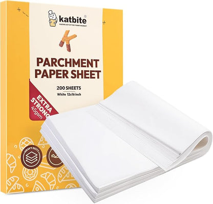 Katbite 200PCS 12x16 In Heavy Duty Flat Parchment Paper, Parchment Paper Sheets for Baking Cookies, Cooking, Frying, Air Fryer, Grilling Rack, Oven(12x16 Inch) [Extra Strong Series]