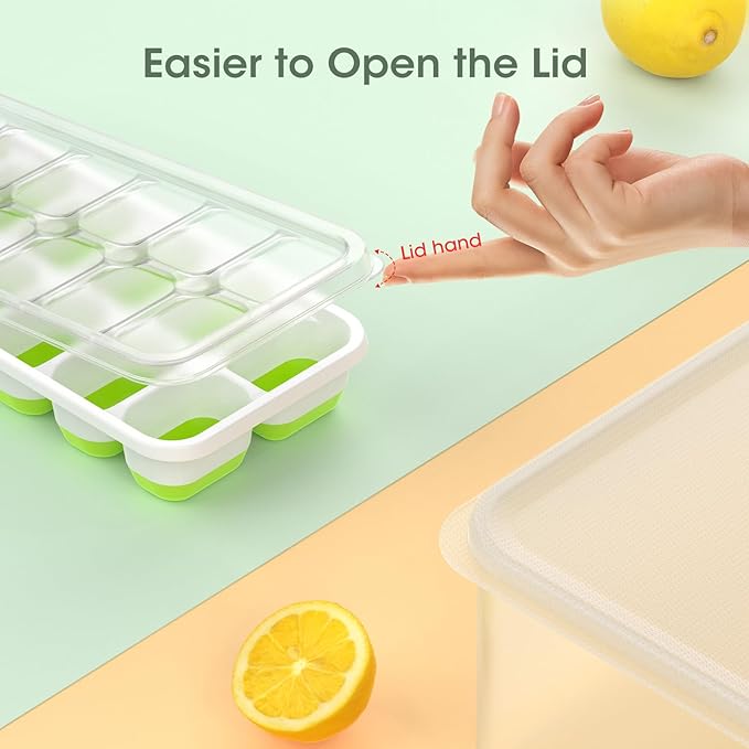 DOQAUS Ice Cube Tray with Lid and Bin - 4 Pack Silicone Ice Cube Trays for Freezer, Stackable Ice Bucket Kits with Storage Container & Scoop for Kitchen, RV, Cocktail, Coffee - Image 7