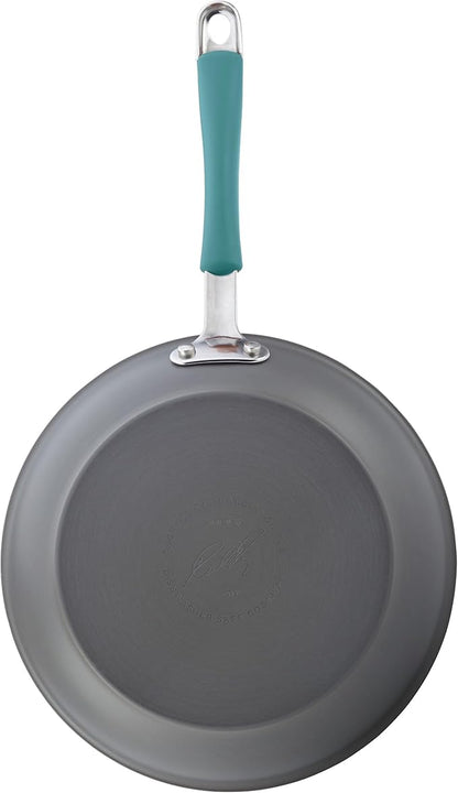 Rachael Ray Cucina Hard Anodized Nonstick Cookware Pots and Pans Set, 12 Piece, Gray with Blue Handles - Image 11