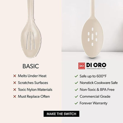 DI ORO Silicone Spoons for Cooking - Large Kitchen Spoons for Mixing, Serving, & Stirring - 600°F Heat-Resistant Non Stick Utensils – Big Solid & Slotted Basting Spoons - Dishwasher Safe (2pc, Clay) - Image 7